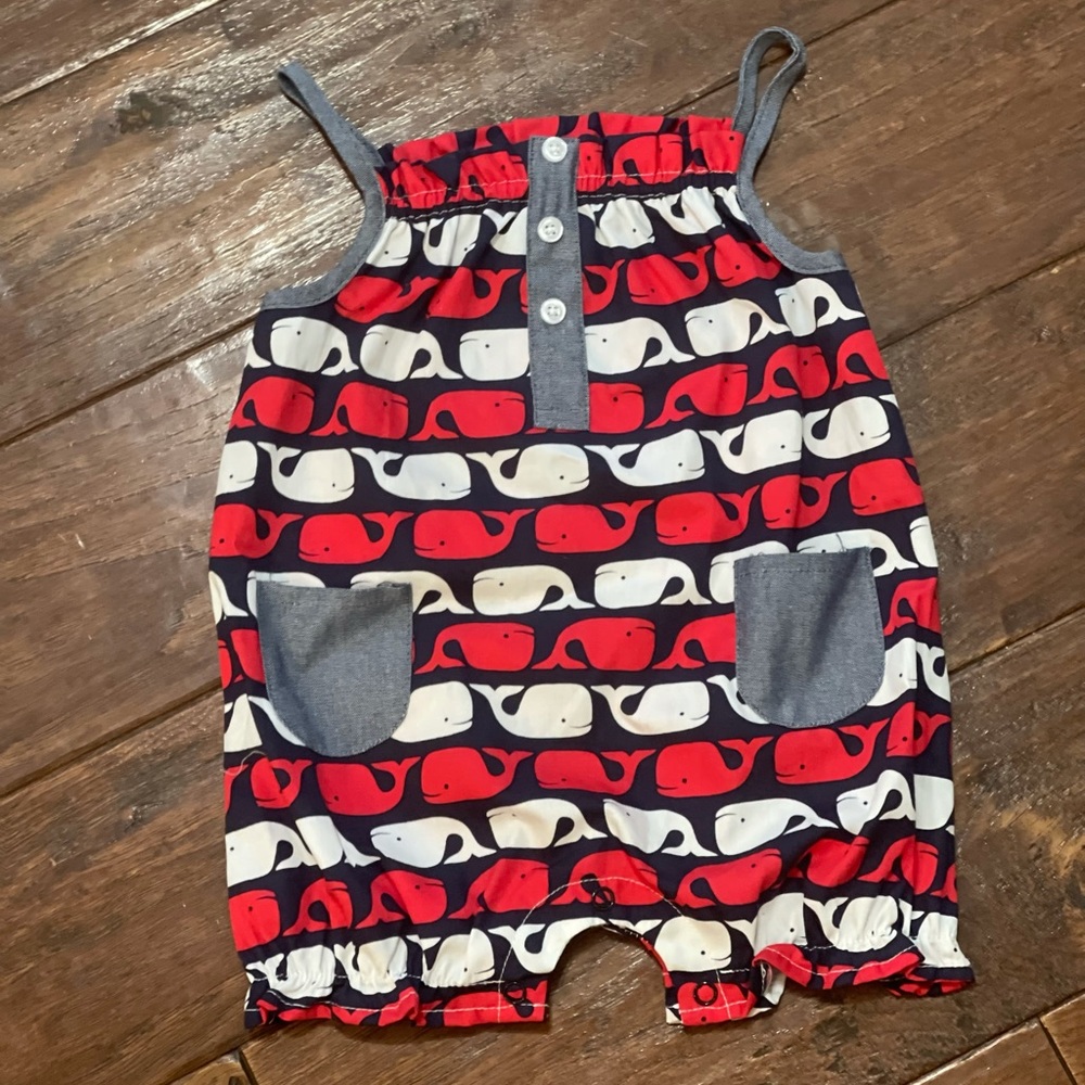 Navy, Red, and White Mud Pie Whale Girls Romper